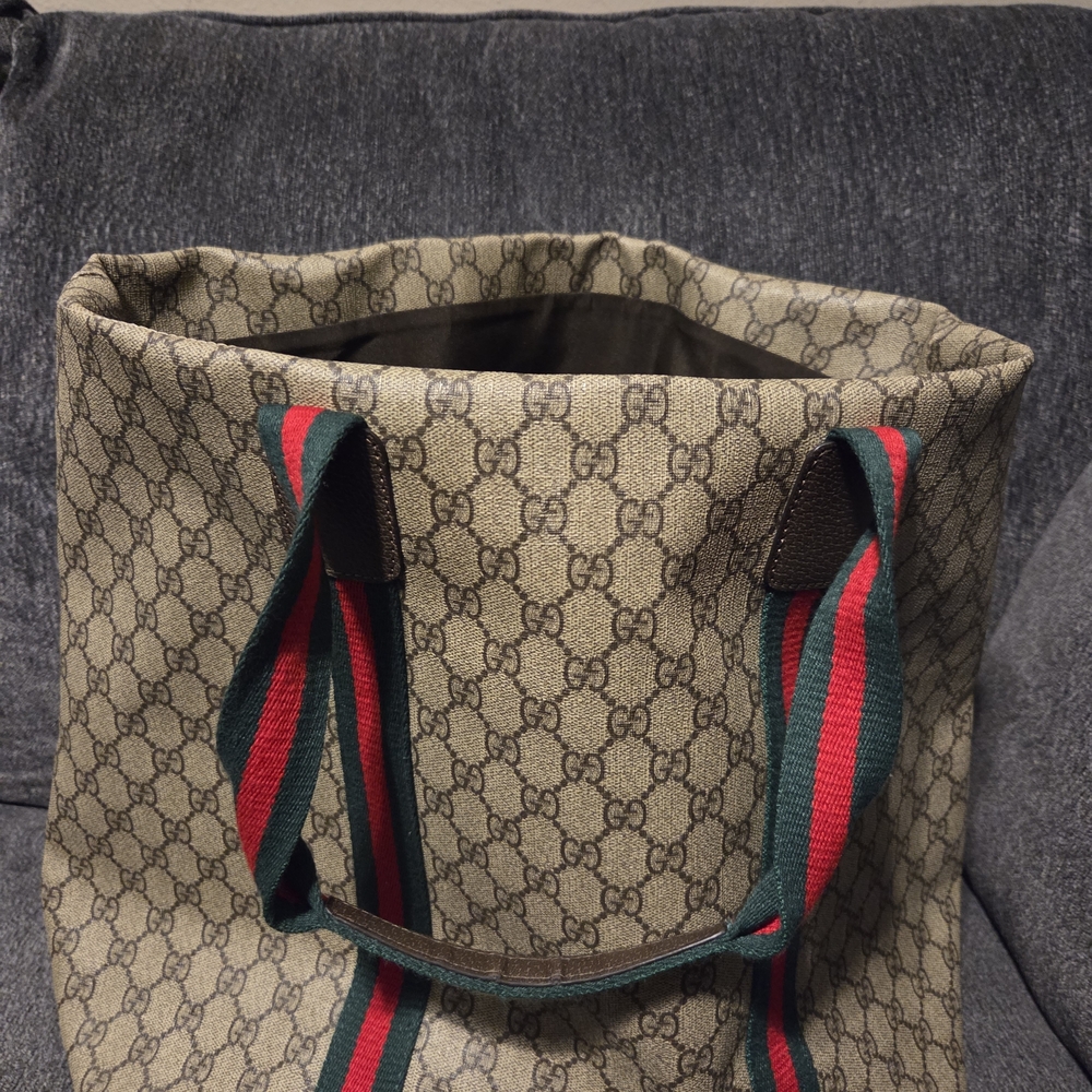 Tender GG Supreme Monogram Textured Dollar Calfskin Web Tote. - Picture 3 of 14
